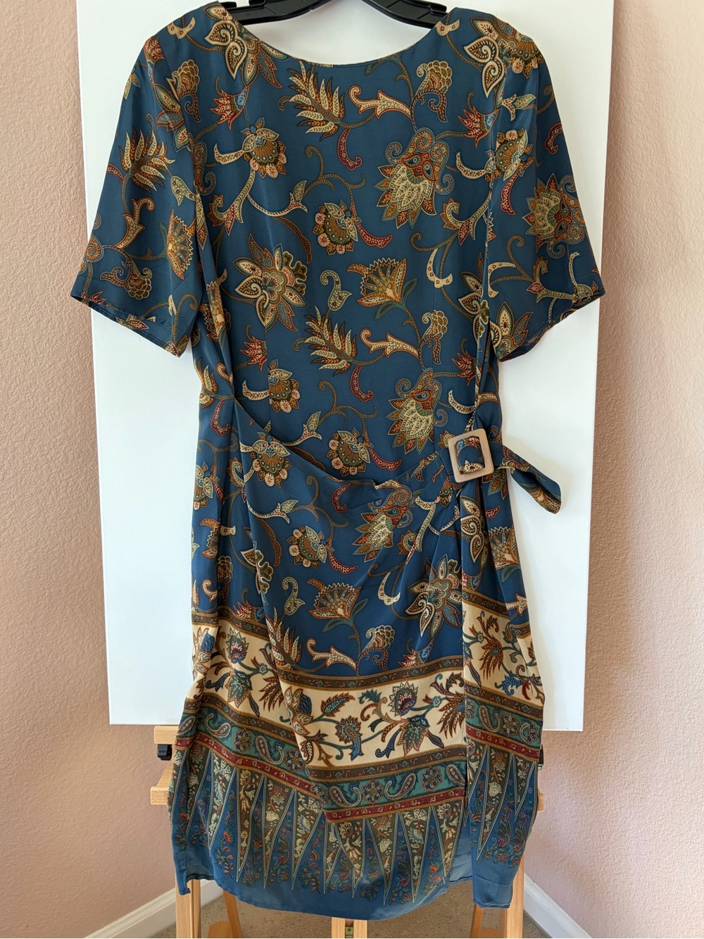 VTG 90s Liz Claiborne 100% Silk Paisley Faux Wrap Midi Dress 8 12